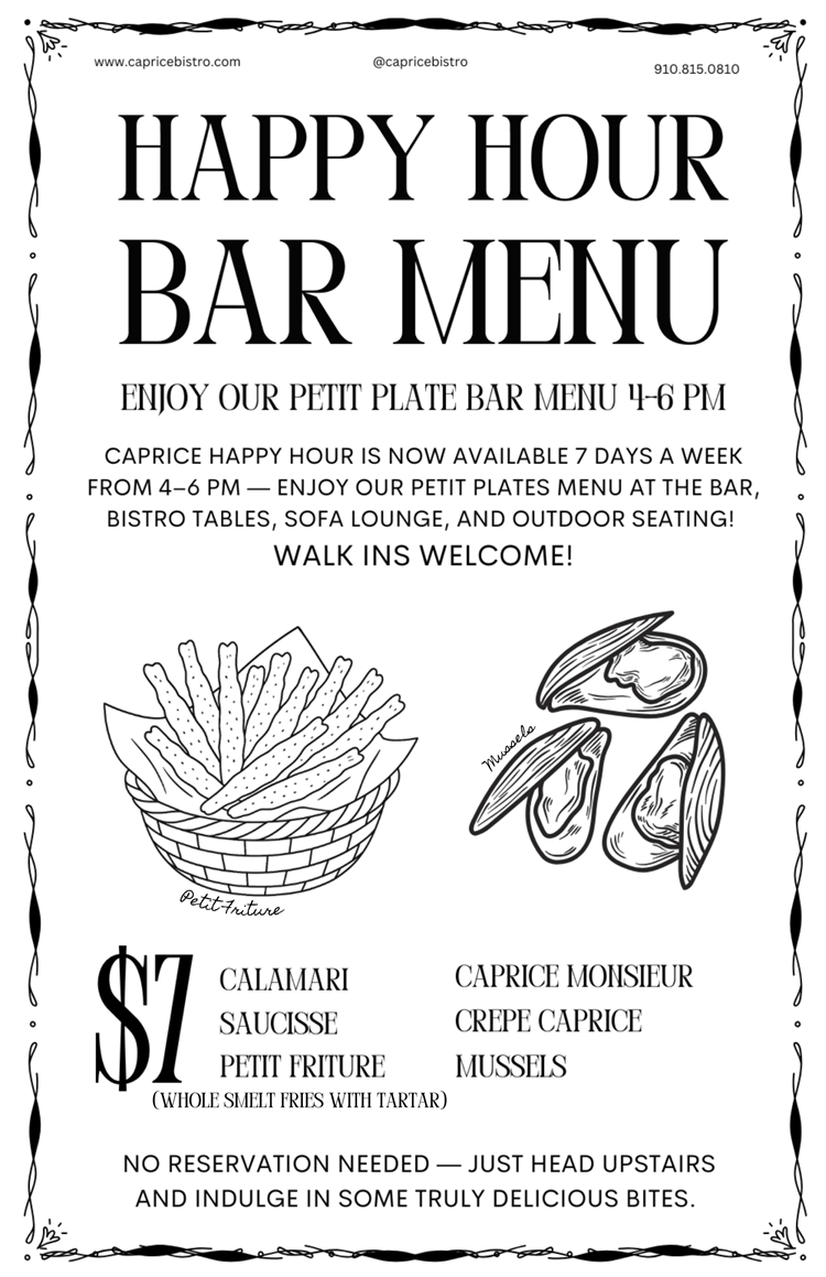 Happy Hour Petit Plates Menu